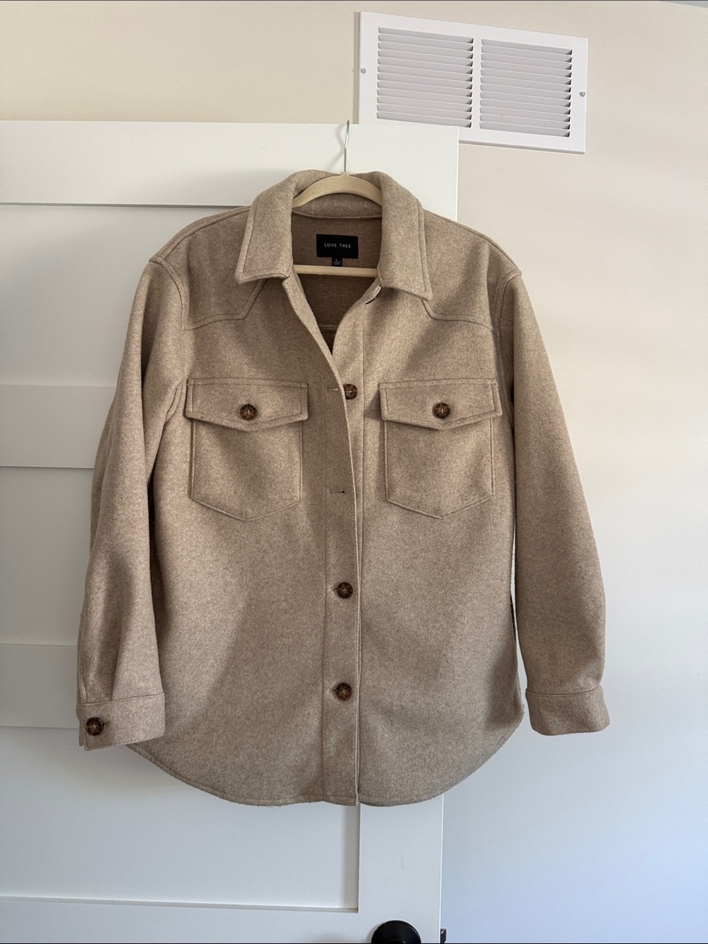 NWOT Love Tree Beige Utility Shacket with Front Flap Pockets
